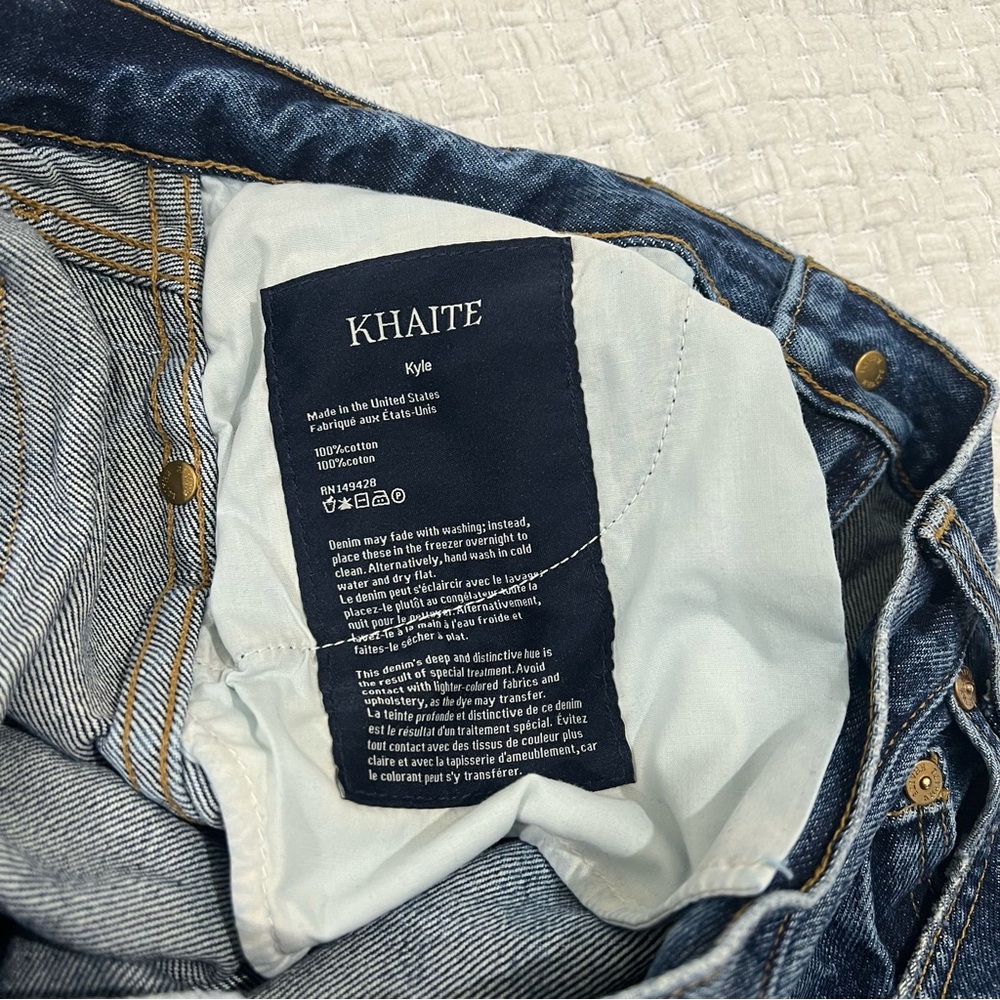 Khaite Kyle Jeans Distressed Mid Rise Dark Wash Size 26 - Picture 3 of 5